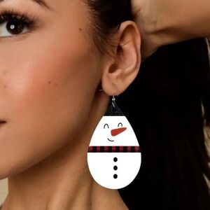 Snowman Christmas Faux Leather Teardrop Earrings | Water Drop‎ Dangle Earrings
